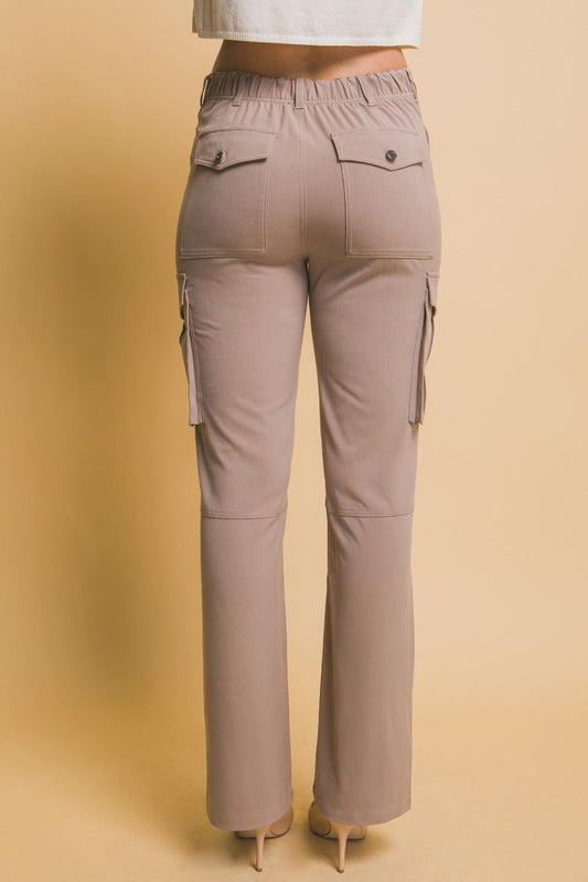 Love Tree - High Rise Cargo Pants in Taupe