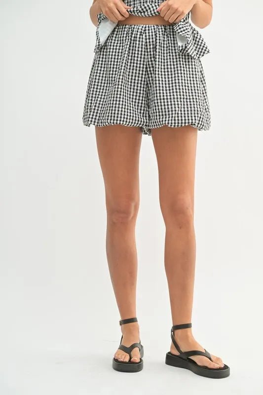 Mable - Black Gingham Strapless Peplum Short Set