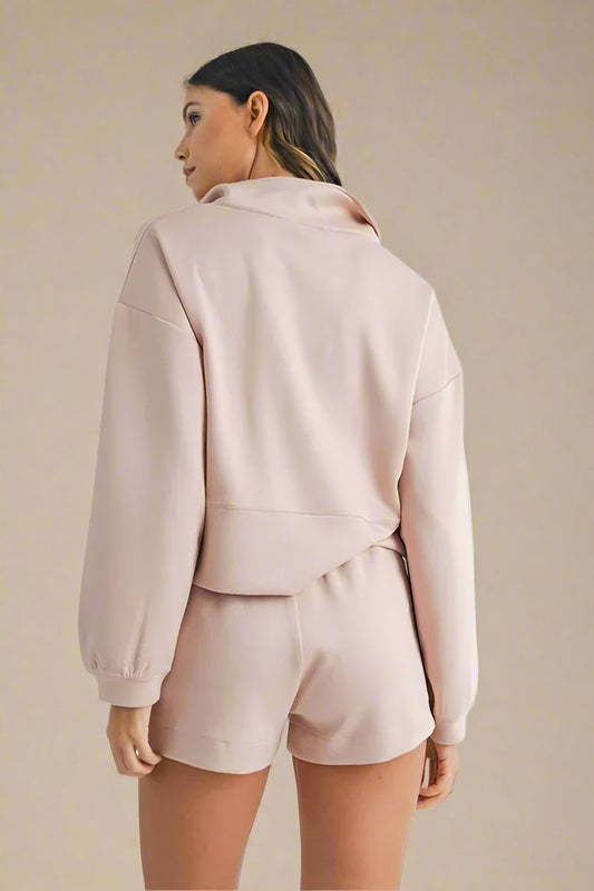 Mable - Blush Half - Zip Sweatshirt & Shorts Lounge Set