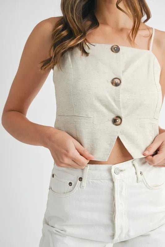 Mable - Button Front Cream Crop Top