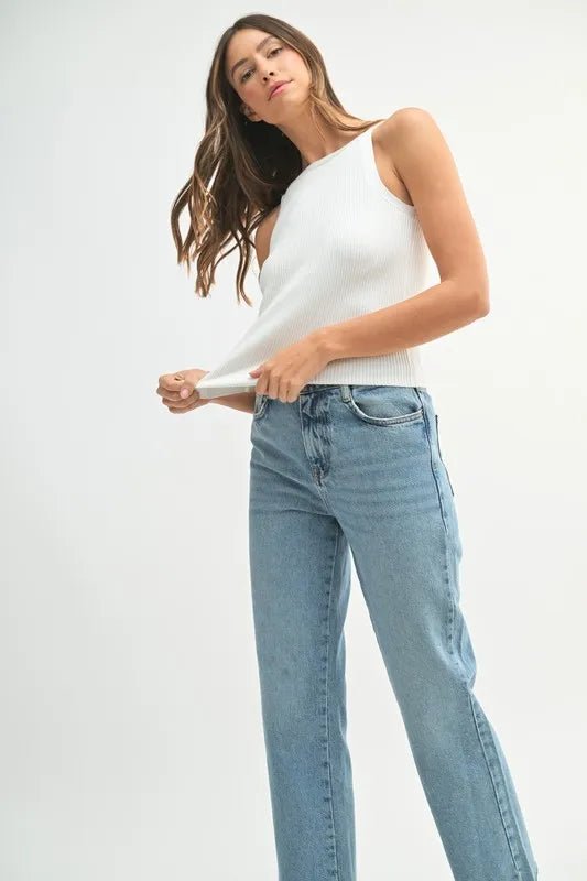 Mable - Ivory Ribbed Knit High Neck Tank