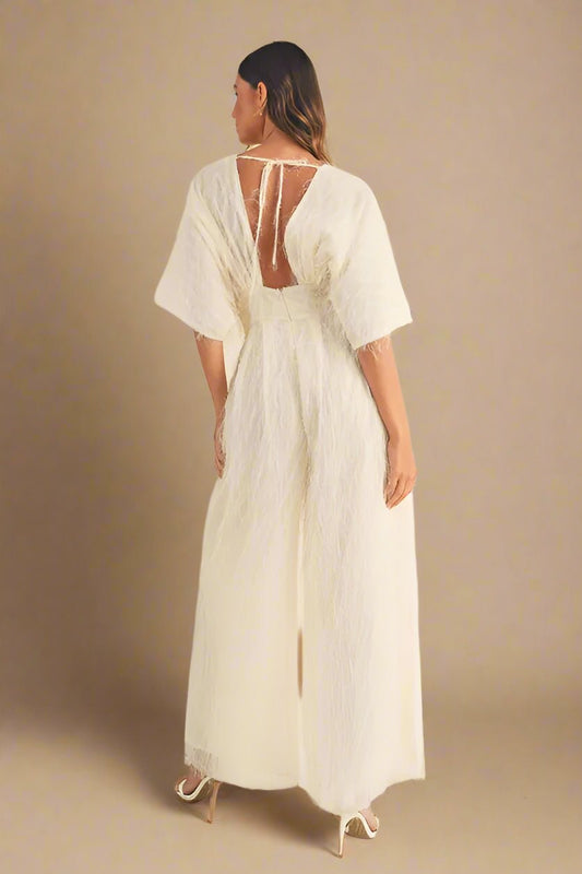 Mable - Ivory Textured Wide - Leg Jumpsuit