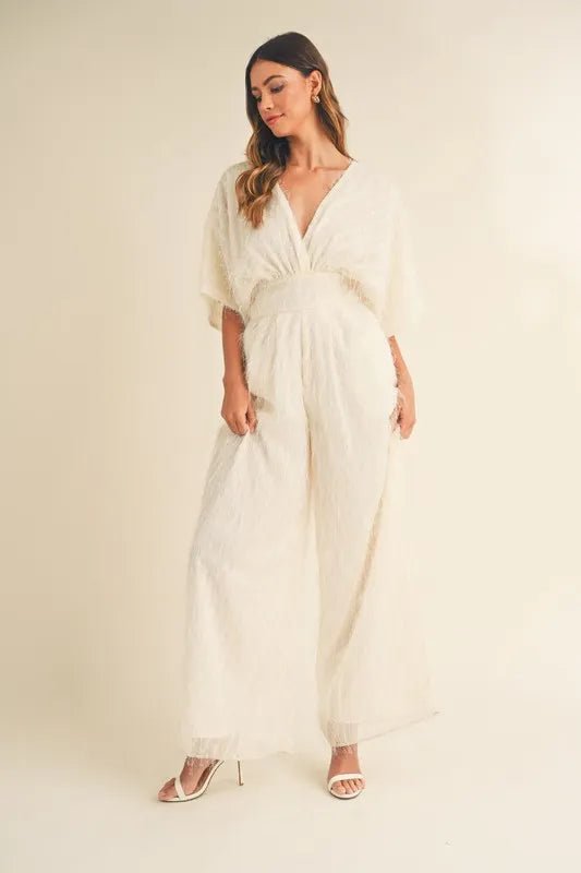 Mable - Ivory Textured Wide - Leg Jumpsuit