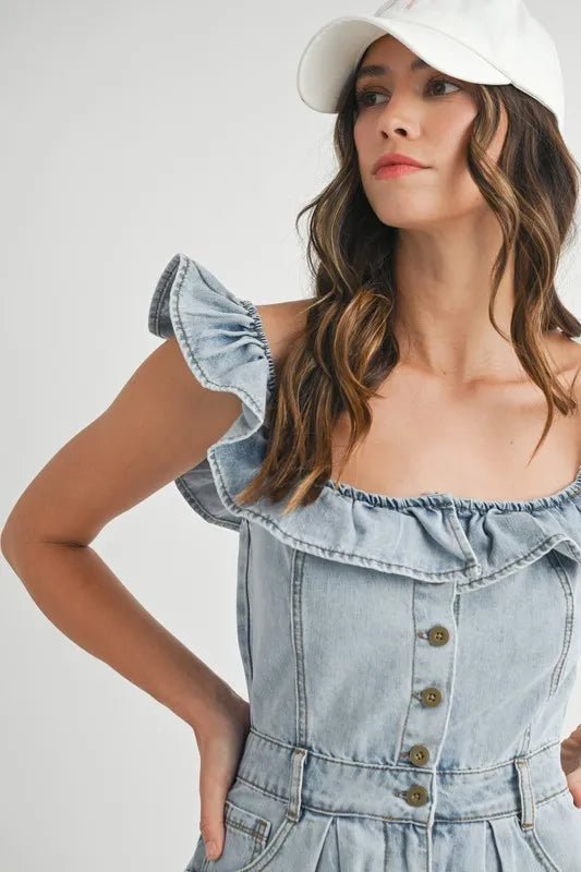 Mable - Light Wash Off - Shoulder Denim Romper