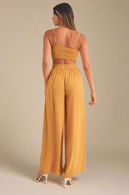 Mable - Marigold Smocked Crop Top & Wide Leg Pant Set