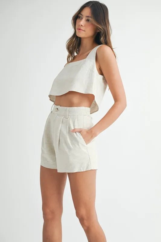 Mable - Oatmeal Crop Top & Pleated Shorts Set