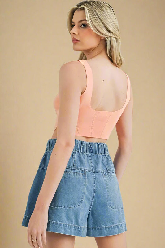 Mable - Soft Apricot Pointelle Knit Crop Top