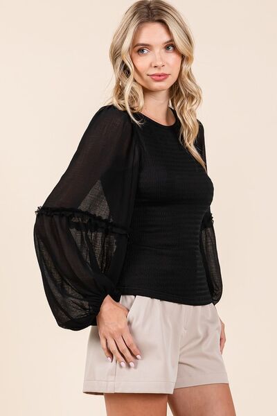 Mittoshop - Black Chiffon Long Sleeve Top