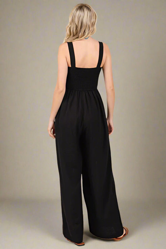 Mittoshop - Black Sleeveless Wide Leg Jumpsuit