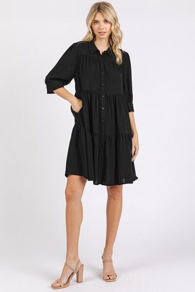 Mittoshop - Black Tiered Mini Shirt Dress