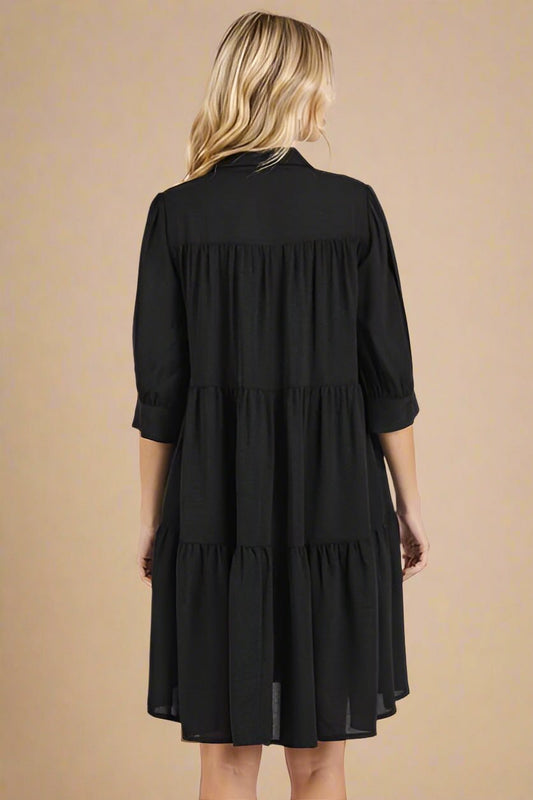 Mittoshop - Black Tiered Mini Shirt Dress