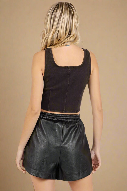 Mittoshop - Black Vintage Wash Crop Tank