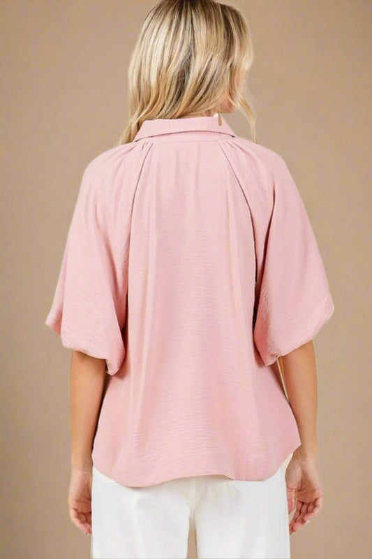 Mittoshop - Bubble Sleeve Shirt in Rose Wood