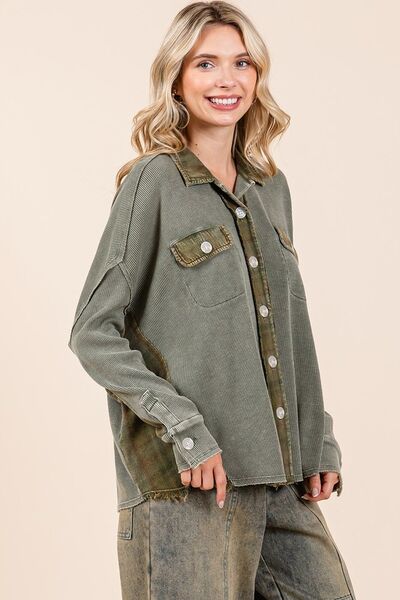 Mittoshop - Button Down Plaid Shacket in Olive