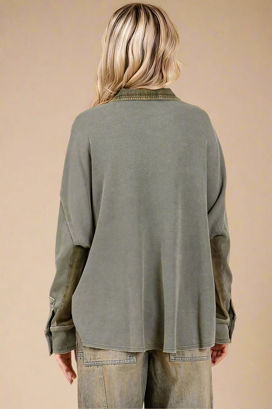 Mittoshop - Button Down Plaid Shacket in Olive