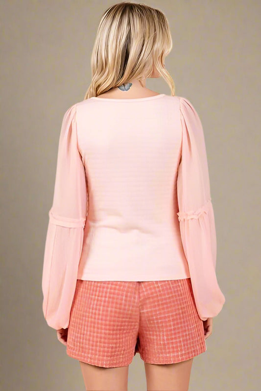 Mittoshop - Chiffon Long Sleeve Top in Peach