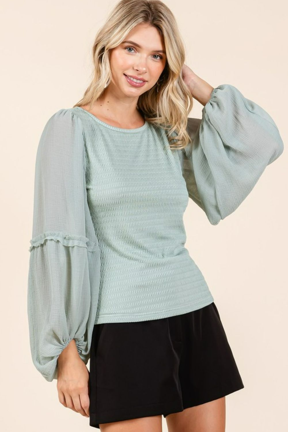 Mittoshop - Chiffon Long Sleeve Top in Sage