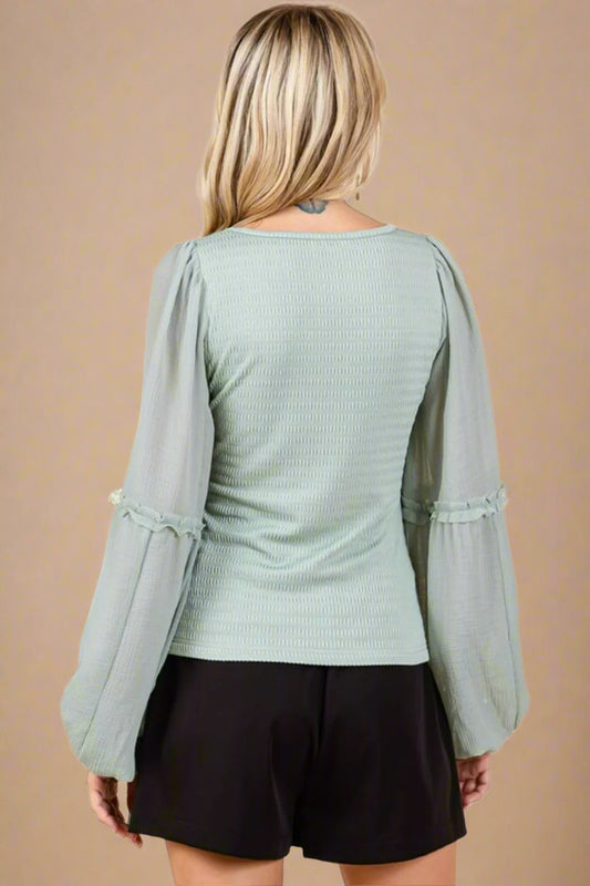 Mittoshop - Chiffon Long Sleeve Top in Sage