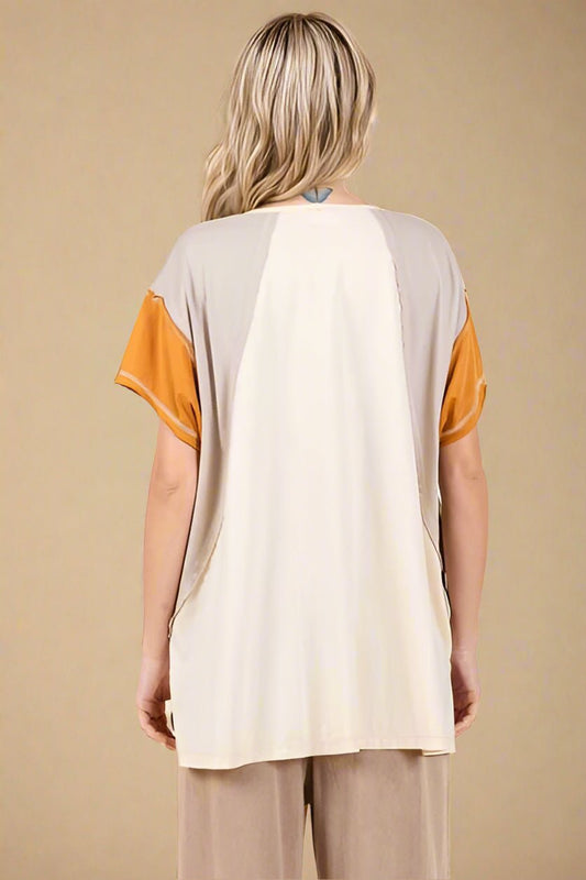 Mittoshop - Color Block Short Sleeve T-Shirt in Natural