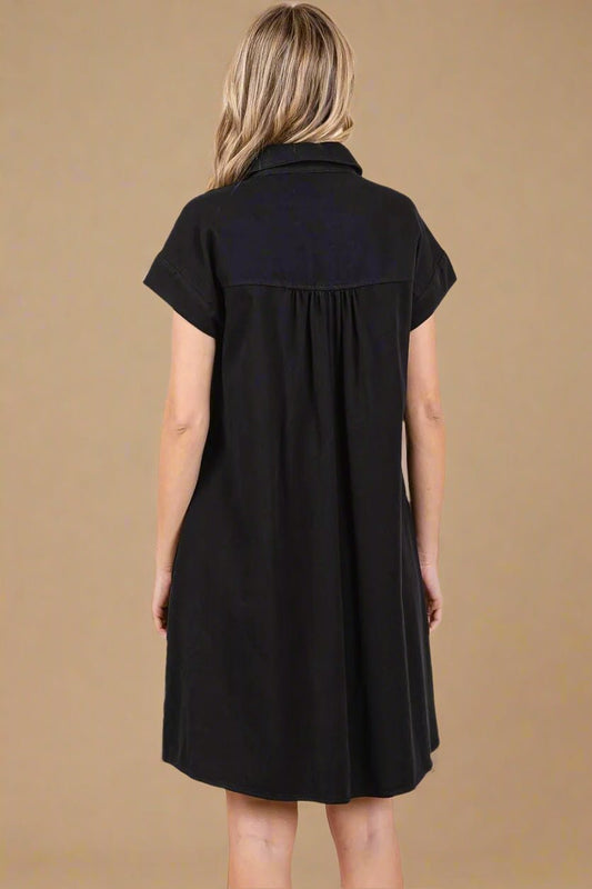Mittoshop - Cotton Babydoll Shirt Dress in Faded Black