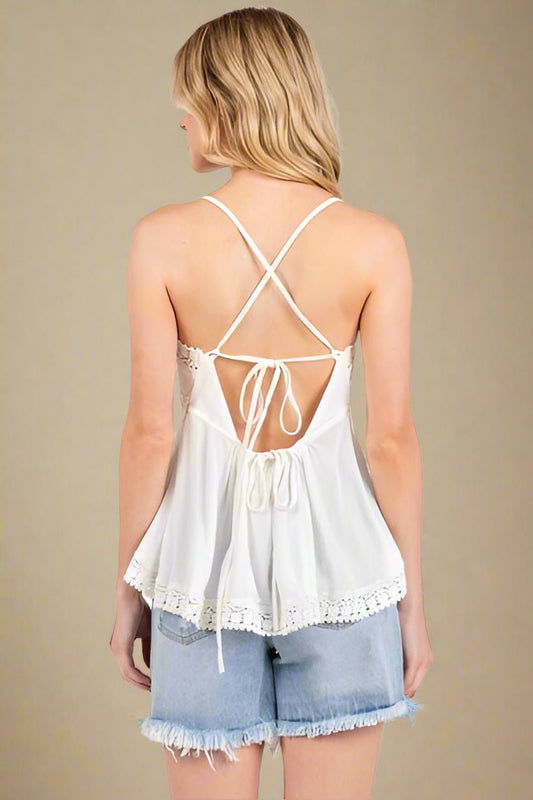 Mittoshop - Crisscross Back Lace Trim Cami in Ivory