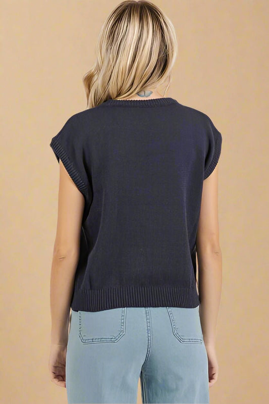 Mittoshop - Dark Navy LOVE Cap Sleeve Knit Top