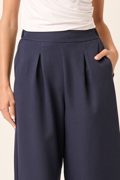 Mittoshop - Dark Navy Pleated Wide Leg Pants