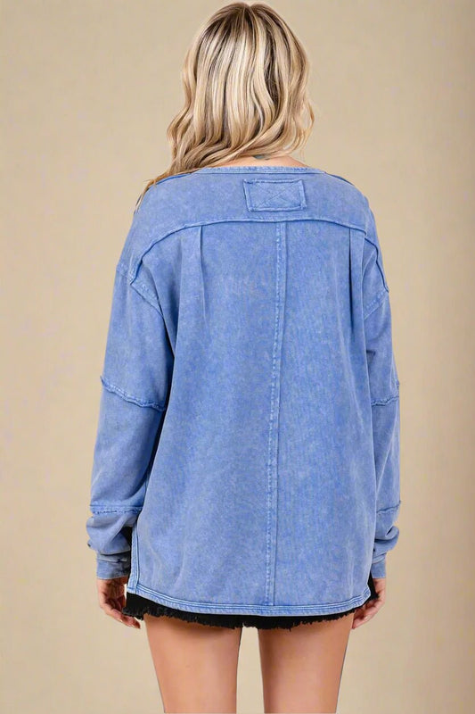 Mittoshop - Distressed Star Graphic Sweatshirt – Washed Chambray Blue