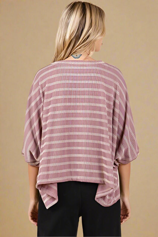 Mittoshop - Dusty Pink Striped Dolman Sleeve Top