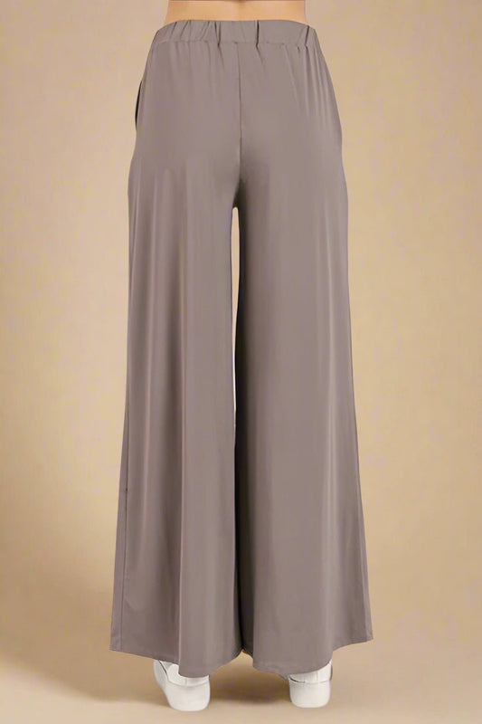 Mittoshop - Elastic Waist Wide Leg Pants in Smokey Taupe