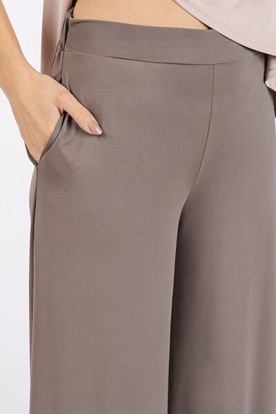 Mittoshop - Elastic Waist Wide Leg Pants in Smokey Taupe