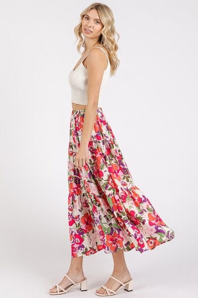 Mittoshop - Flower Print Midi Skirt in Coral