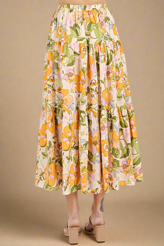 Mittoshop - Flower Print Midi Skirt in Tangerine