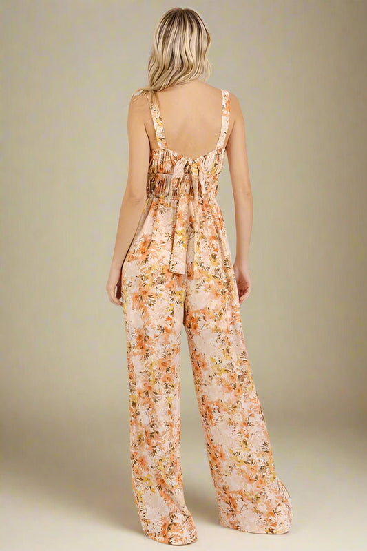 Mittoshop - Flower Print Sleeveless Jumpsuit in Ginger
