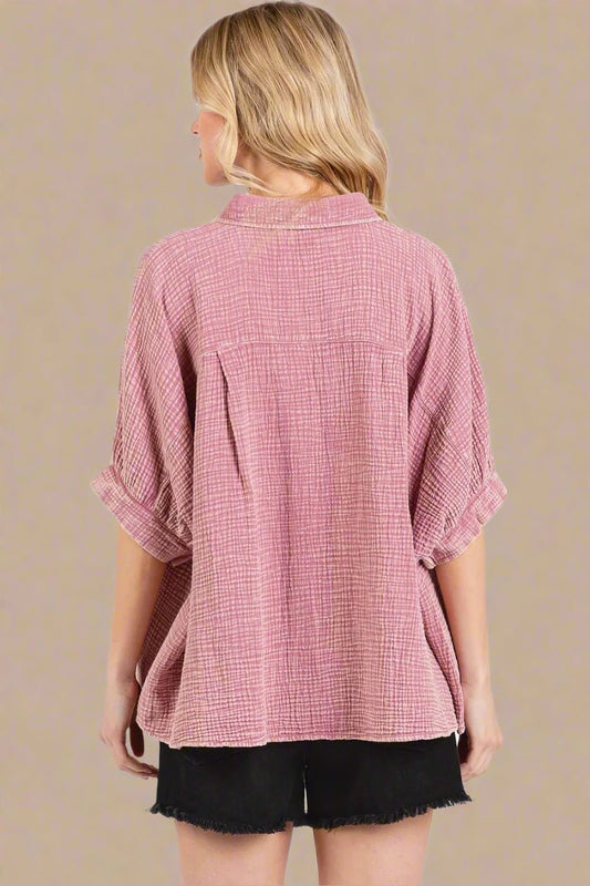Mittoshop - Gauze Button Down Shirt – Washed Rosewood Pink