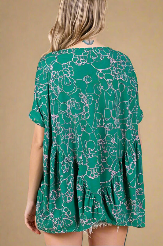 Mittoshop - Green Abstract Print Short Sleeve Top