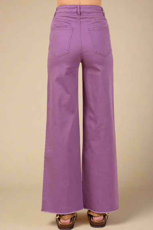 Mittoshop - High Rise Wide Leg Button Fly Jeans in Orchid Purple