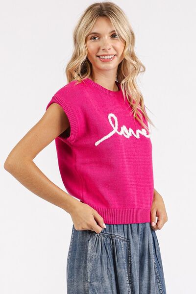 Mittoshop - Hot Pink LOVE Cap Sleeve Knit Top