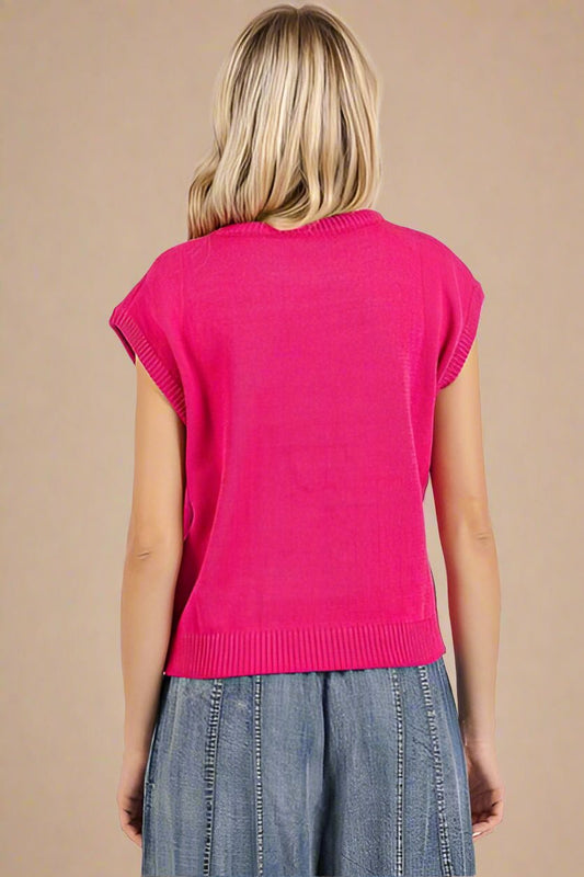 Mittoshop - Hot Pink LOVE Cap Sleeve Knit Top
