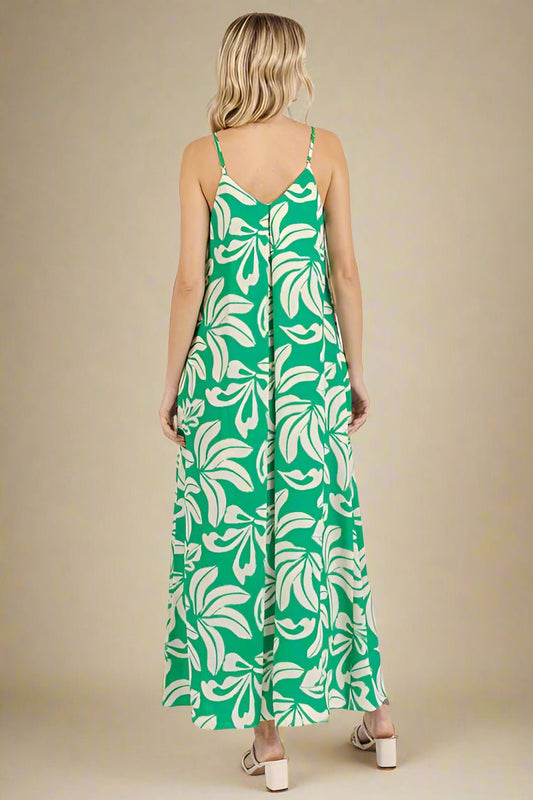 Mittoshop - Kelly Green Printed Sleeveless Maxi Dress