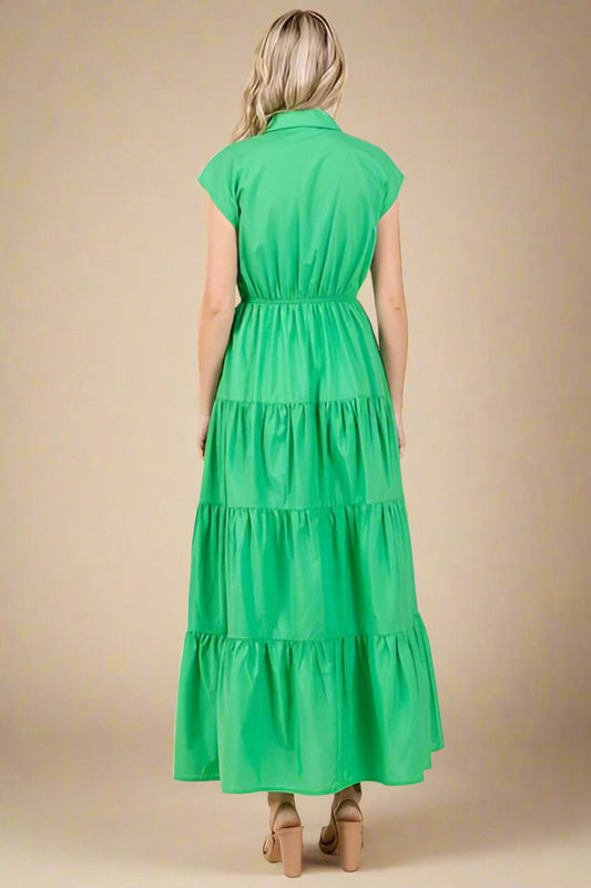 Mittoshop - Kelly Green Tiered Maxi Shirt Dress