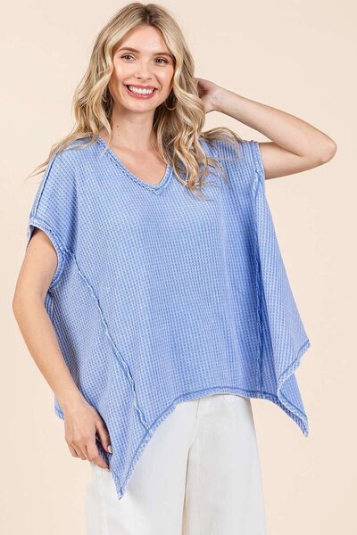 Mittoshop - Light Blue Waffle Knit Oversized Top