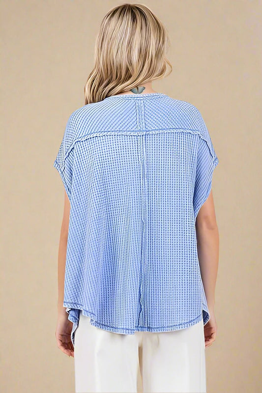Mittoshop - Light Blue Waffle Knit Oversized Top