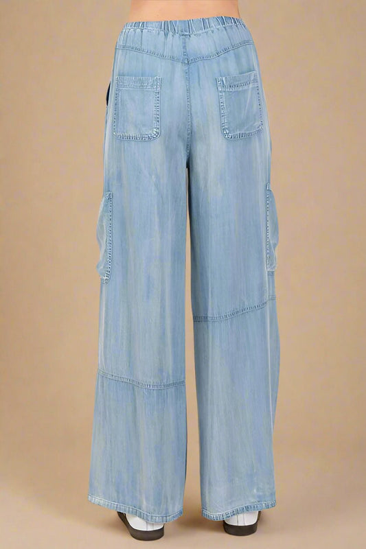 Mittoshop - Light Wash Denim Wide Leg Pants