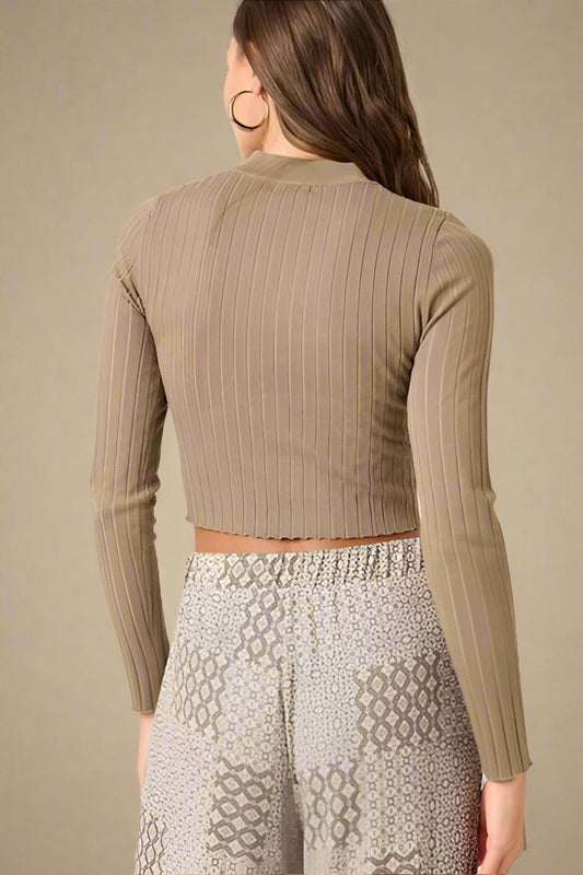 Mittoshop - Long Sleeve Knit Crop Top in Dark Sage