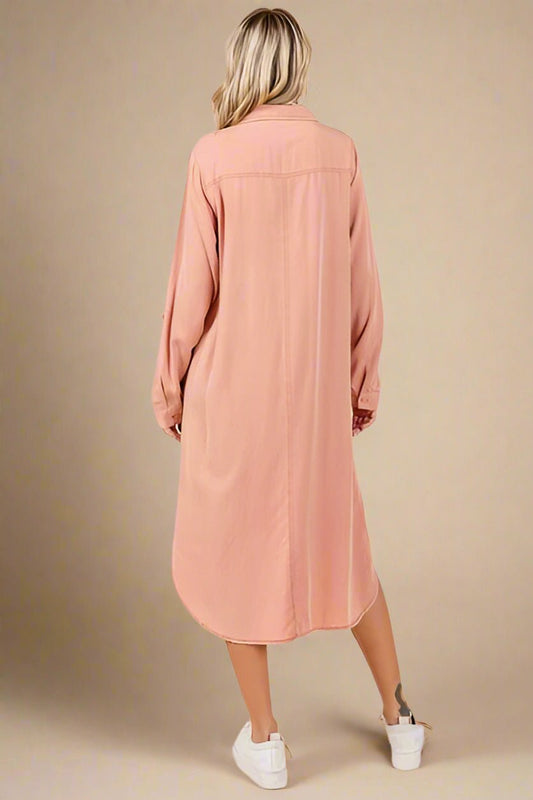 Mittoshop - Long Sleeve Midi Shirt Dress in Burnt Coral