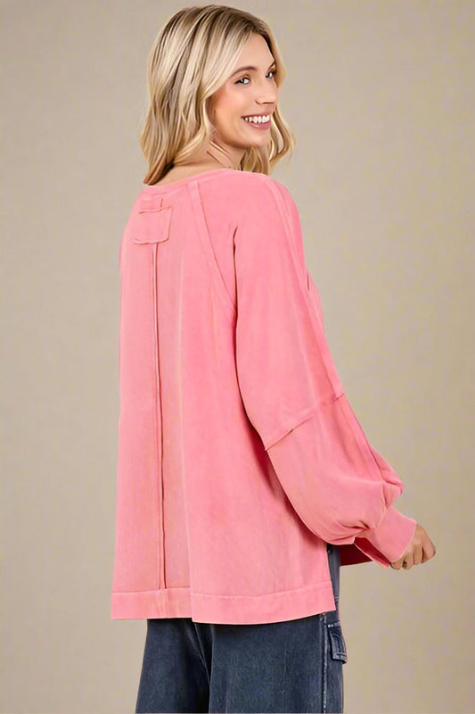 Mittoshop - Long Sleeve Oversized Top in Grapefruit
