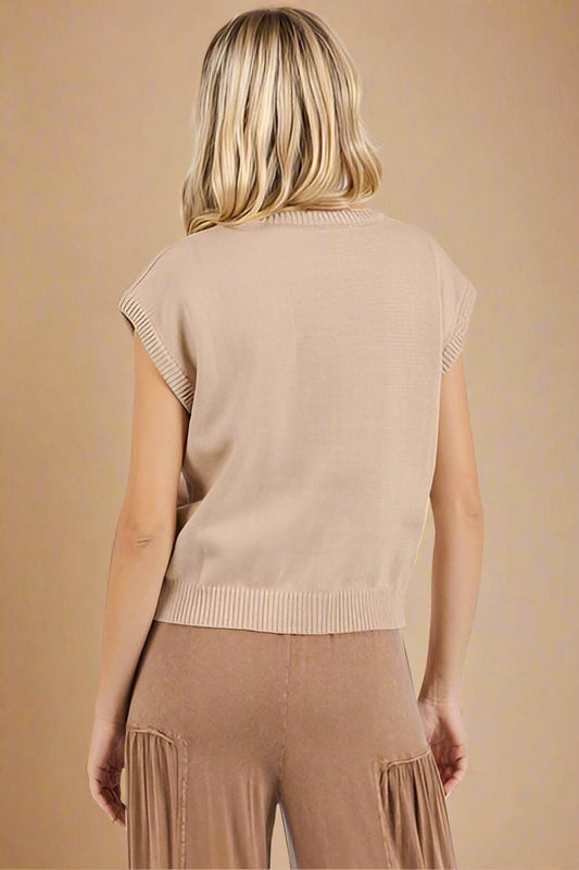 Mittoshop - LOVE Cap Sleeve Knit Top in Tan