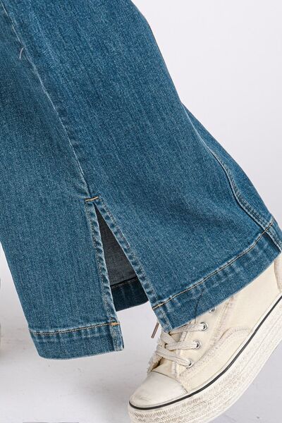 Mittoshop - Medium Wash Seam Detail Wide Leg Jeans