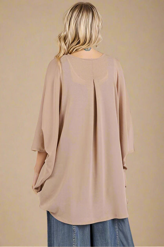 Mittoshop - Open Front Batwing Sleeve Cardigan in Camel